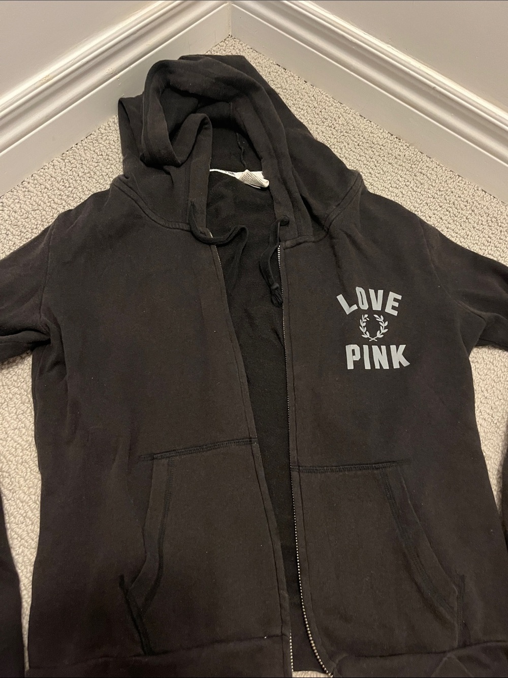 PINK Victoria's Secret Black 'Love Pink' Zip-Up Hoodie